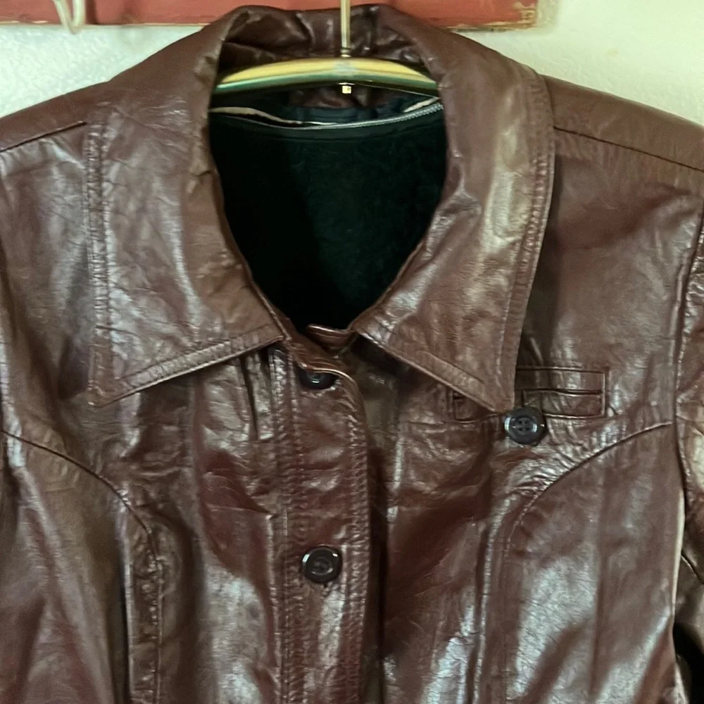 Vintage Burgundy Leather Button Up Jacket with Removable Winter Lining - Picture 2 of 14